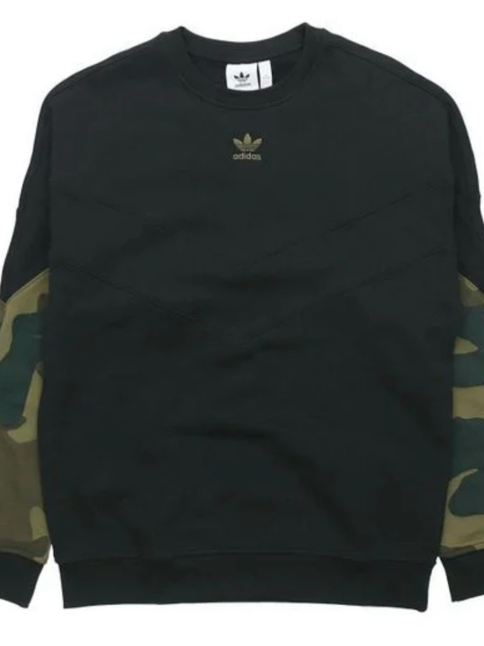 adidas Black Crewneck Sweatshirt with Olive Camo Sleeves